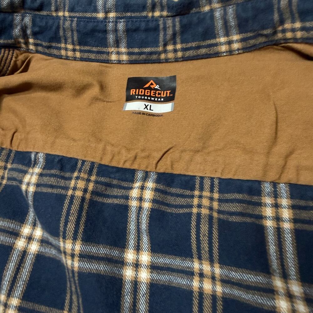 Ridgecut Toughwear Heavyweight Flannel Shirt Blue Tan Plaid Work Shirt Sz XL - Picture 6 of 8